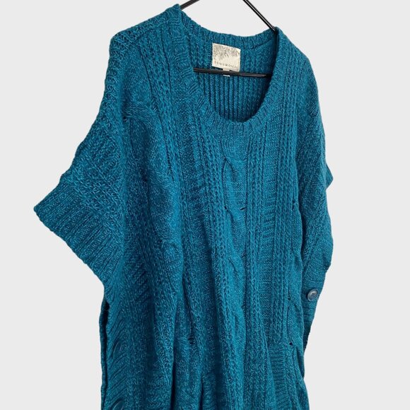 Debbie Morgan Sweater Poncho Blue Women's Medium Knit Scoop-Neck Pullover New - Picture 4 of 13